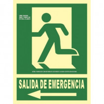 Cartaz de Saída de Emergência percurso esquerda Alumínio Classe A 210 x 300 mm luminiscente SEKURECO