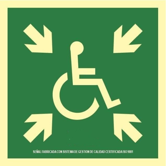Segnale di evacuazione Punto di Riunione per Disabili in alluminio Classe A 210 x 210 mm SEKURECO