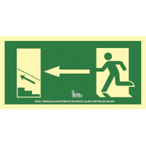 Evacuation sign for left ascending staircase in aluminum Class A SEKURECO