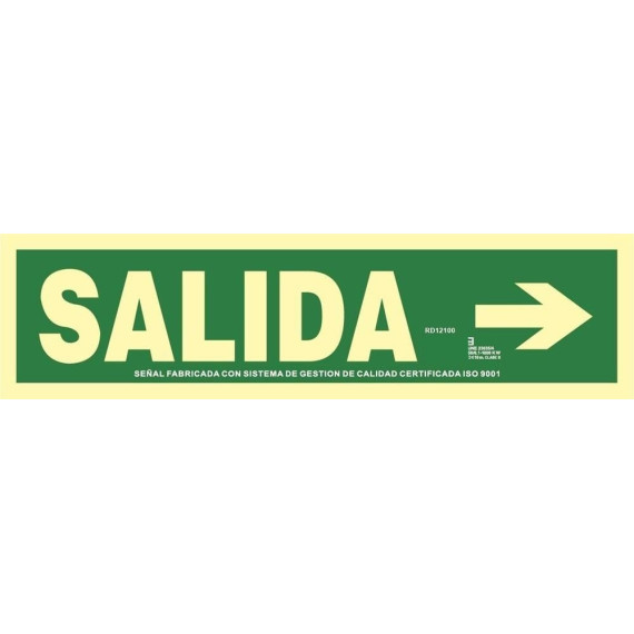 Evacuation sign Exit with right arrow in Aluminum Class A 105 x 402 mm SEKURECO