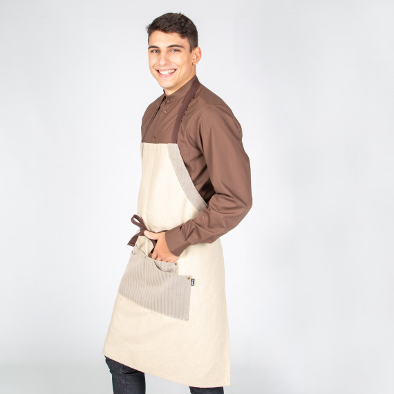 Apron with bib, herringbone pattern, 82X72 cm, 4 contrasting front pockets, GARY'S UNIFORMS.