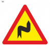 Signo de trânsito de bolsa Curvas perigosas para a direita 700 x 700 mm