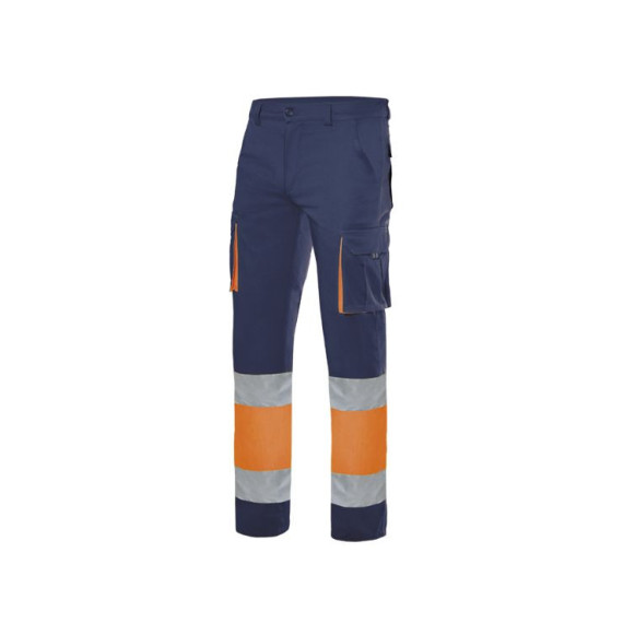 Calças bicolor de alta visibilidade com fecho central e bolsos 100% algodão VELILLA 303007
