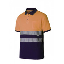 Bicolor polo with short sleeves and high visibility tapes for road work VELILLA 305513