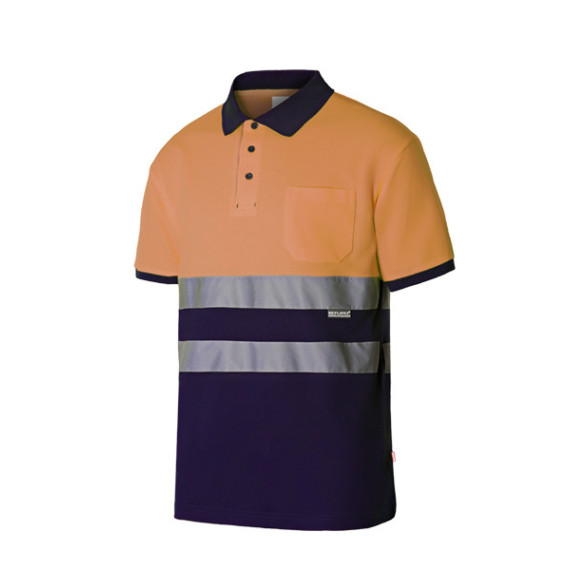 Polo bicolor con mangas cortas y cintas de alta visibilidad para trabajos en carretera VELILLA 305513