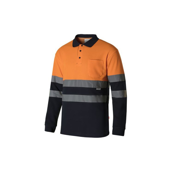 Polo de algodão bicolor de manga longa de alta visibilidade com botões VELILLA 305515