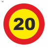 Signo de trânsito 20 Km/h Velocidade máxima 700 x 700 mm