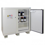 Armoire de 105 minutes avec 2 étagères, 1 bac et 2 portes pour produits inflammables ECOSAFE.