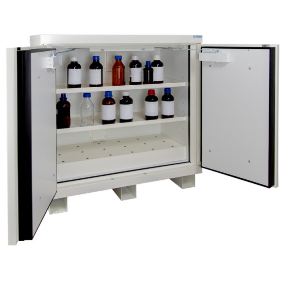 Armoire de 105 minutes avec 2 étagères, 1 bac et 2 portes pour produits inflammables ECOSAFE.