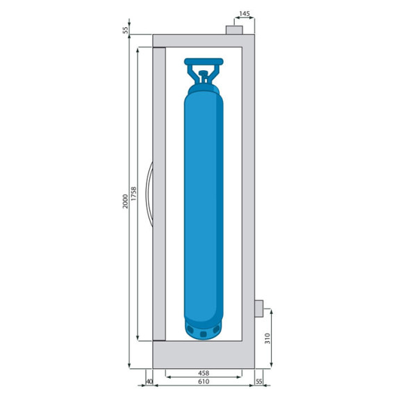 Armoire de sécurité haute pour cylindres de gaz comprimé 2 Portes ECOSAFE