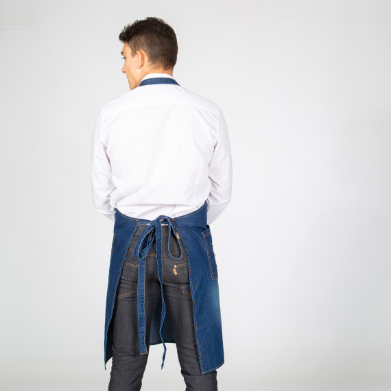Washed denim bib apron in distressed style REDLINE GARY'S