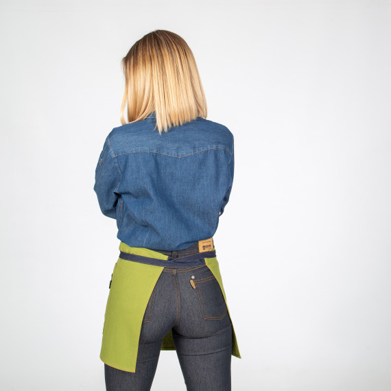 Kurze Latzschürze aus gewaschenem Kombi-Denim in Indigoblau REDLINE mit drei vorderen Taschen GARY'S