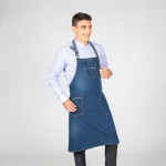 Grembiule lavato in denim blu con spalline regolabili e tasche frontali GARY'S