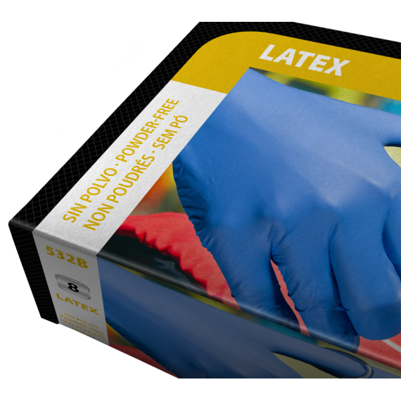 Luvas de látex sem pó azuis extra grossas e extra longas JUBA 532B - Caixa com 50 unidades