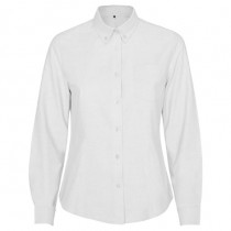 Camisa feminina com bolso no peito esquerdo, placa com botões e costas canesu Oxford mulher Roly