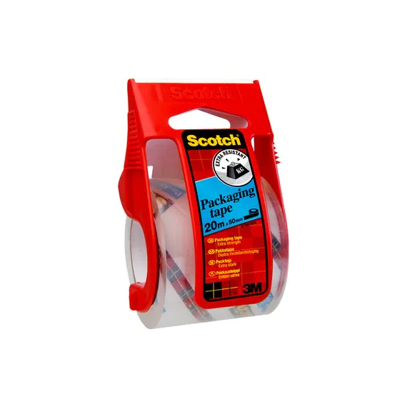Cinta de embalaje de alta resistencia transparente con dispensador manual, 48 mm x 20 m Scotch 3M