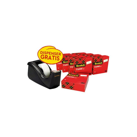 Distributore nero + nastro Scotch Crystal, 10 rotoli di 19 mm x 33 m Scotch C60 3M