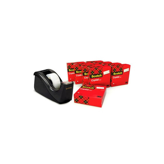 Dispensador negro +cinta Scotch Crystal, 10 rollos de 19 mm x 33 m Scotch C60 3M