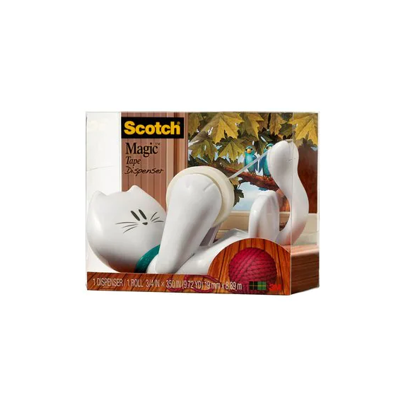 Dispensador de cinta con forma de gato Scotch + Cinta invisible Scotch Magic de 19 mm × 8,89 m 3M