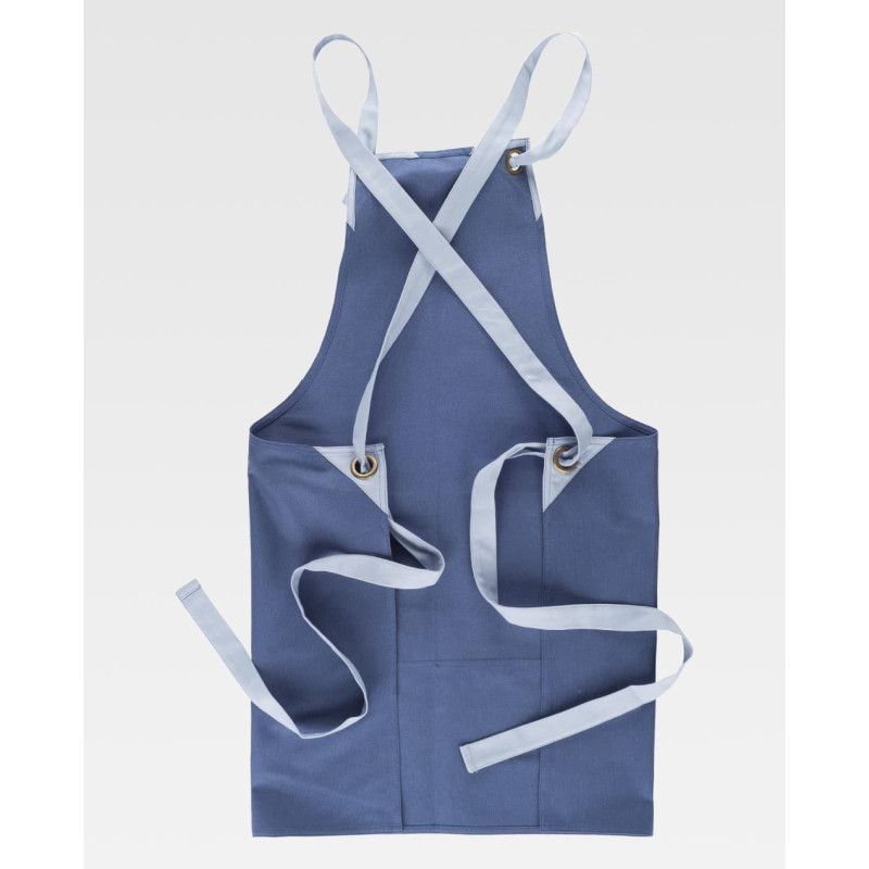 Apron with bib in combined canvas with crossed ribbons M752 3M