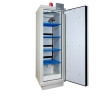 Tall fireproof safety cabinet, 90 minutes, 1 door for lithium-ion batteries, shelf+alarm+detector+fire extinguisher