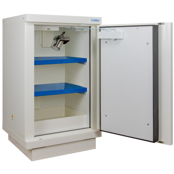 Gabinete de segurança retardador de chama 90 minutos, 1 porta para baterias de íon de lítio, com 2 prateleiras E48LI + 1 ex100li