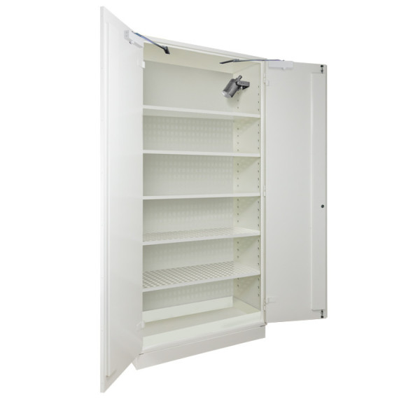 Armoire à 2 portes de haute résistance au feu pour batteries au lithium prééquipée avec 5 étagères E04LI + EX200LI (extincteur)
