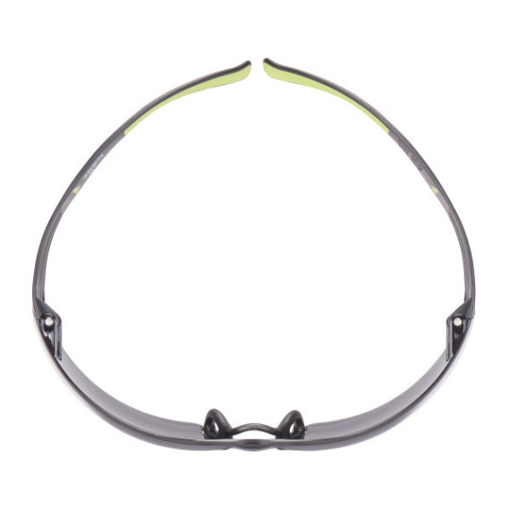 Gafas de protección de lente gris, montura negra y verde, antirrayaduras/antiempañante 3M. REF: SF402AF
