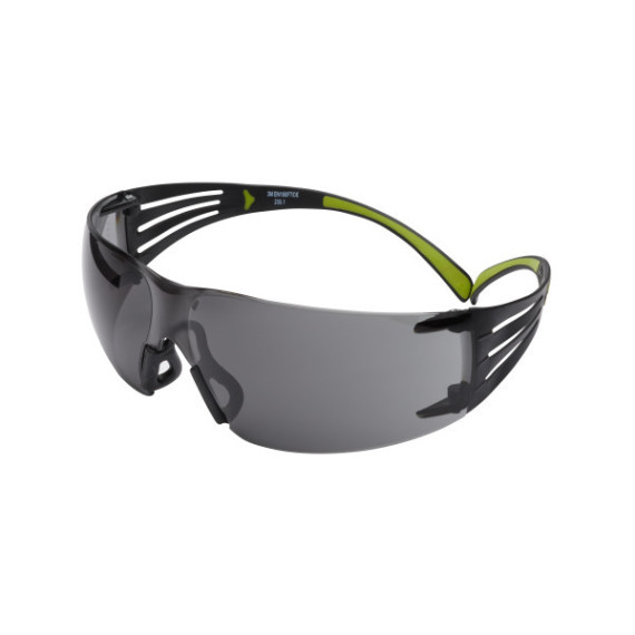 Óculos de proteção de lente cinza, montagem preta e verde, anti-lacrimejante / antiforme 3m. Ref: SF402AF
