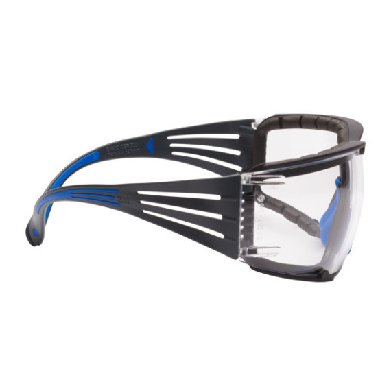 Farblose Schutzbrille der grauen blauen Halterung mit ScotchGard ™ -Faumen (K und N) 3M. REF: SF401SGAF-BFM