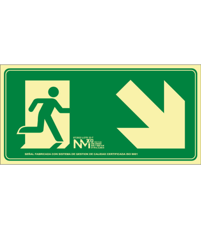 Signal d'évacuation de l'escalier en bas à droite (pictogramme uniquement)