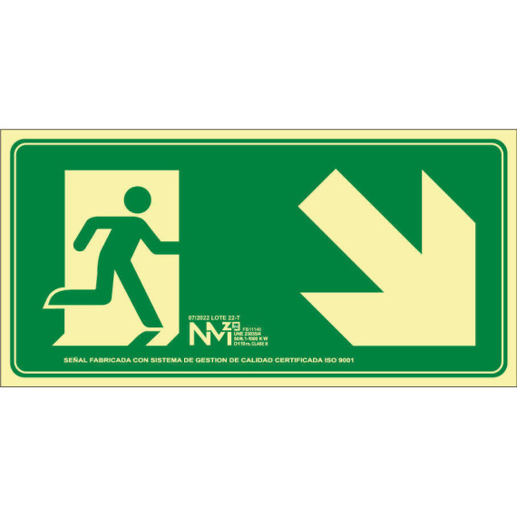 Signal d'évacuation DROIT (Single Pictorama) Luminescent Grand format Sekureco