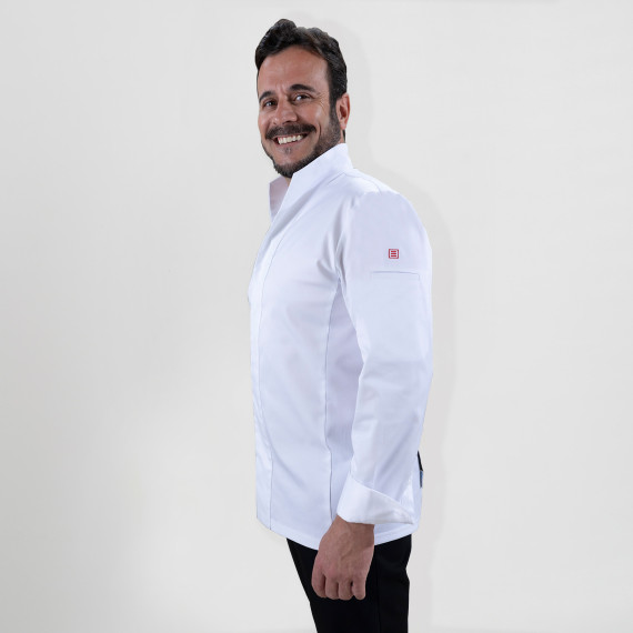 Jaqueta GASTROCHEF unissex de manga longa com fecho central na cor branca MOMO UNIFORMES GARY'S 930022