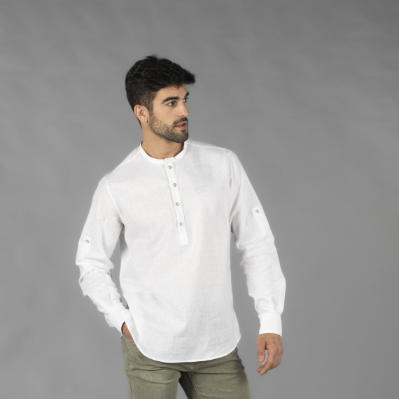 Camisa de hombre diseño pulido manga larga y remangable, cuello Mao TIWI UNIFORMES GARY'S 210007