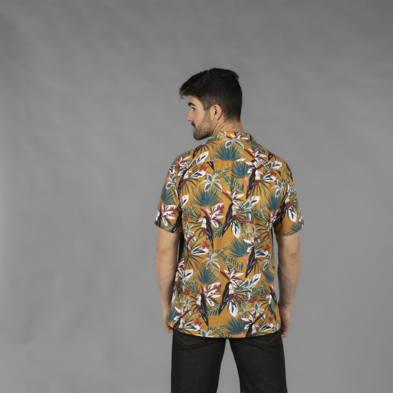 Camisa de homem com colarinho de lapela e mangas curtas, de tecido plano de viscose HAWAI UNIFORMES GARY'S 210002