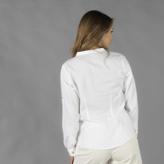 Camisa de mujer con cuello mao y manga remangable, LANAY UNIFORMES GARY'S 210011