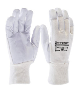White cotton leather glove with elastic closure CAMELLE SAFETOP