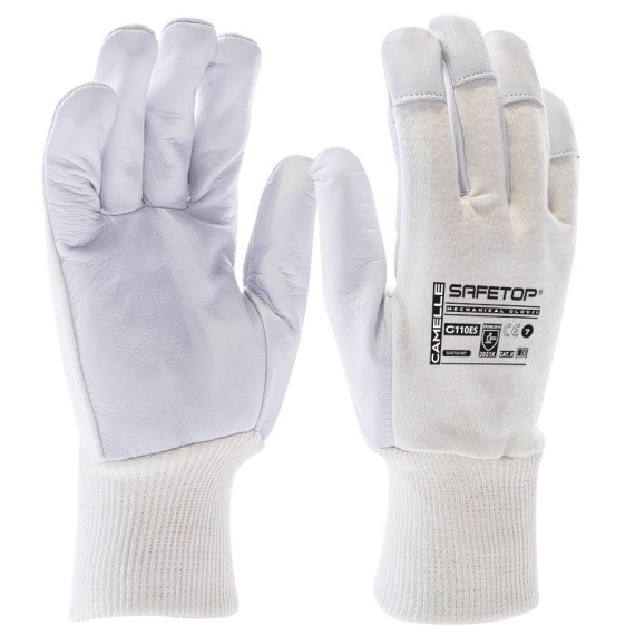 White cotton leather glove with elastic closure CAMELLE SAFETOP