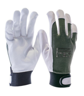 Green cotton leather glove with Velcro closure ENTRIMO SAFETOP