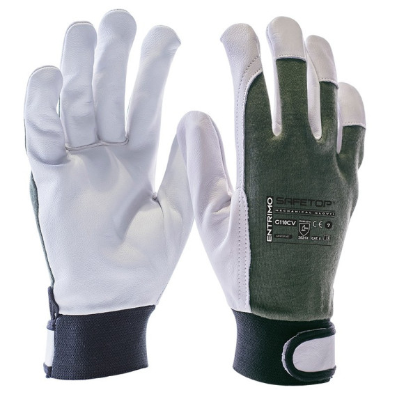 Guanto in pelle di cotone verde con chiusura in velcro ENTRIMO SAFETOP