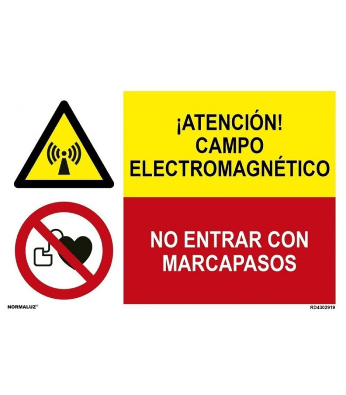 Señal de seguridad Atención campo electromagnético No entrar con marcapasos SEKURECO. REF: RD4302919