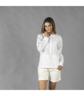 Guayabera para mulher com colarinho de camisa, bolsos e mangas longas de tecido plano SUMATRA UNIFORMES GARY'S 210014