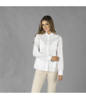 Guayabera para mulher com colarinho mao, 4 bolsos frontais, tecido de linho e algodão ISABELA UNIFORMES GARY'S 210013