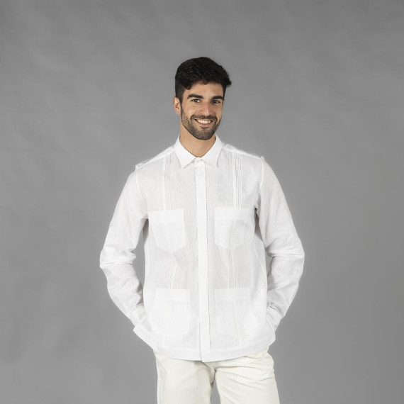 Guayabera para homem com colar mao, mangas longas e bolsos, tecido de linho e algodão BORNEO UNIFORMES GARY'S 210003
