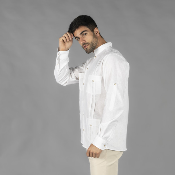 Guayabera para homem com colar mao, mangas longas e bolsos, tecido de linho e algodão BORNEO UNIFORMES GARY'S 210003