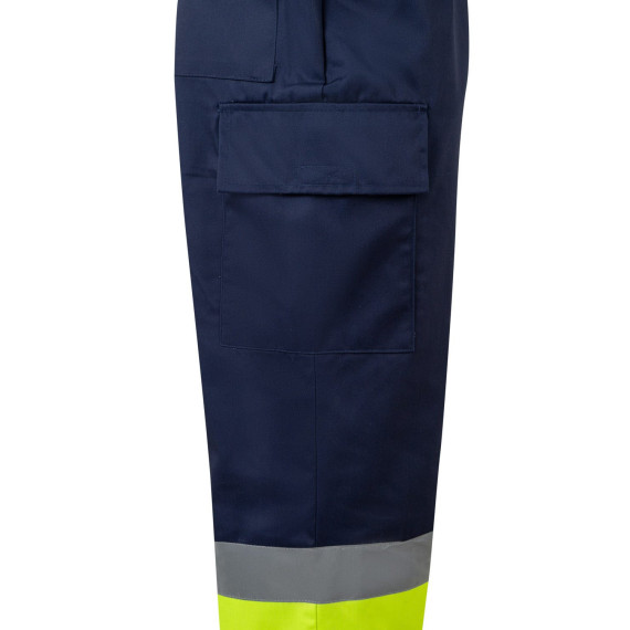 Pantalón bicolor multibolsillos alta visibilidad con pliegues VELILLA Serie 303003
