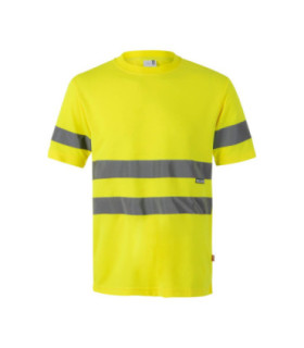 T-shirt technique de Haute Visibilité à manches courtes avec bandes réfléchissantes en tissu Bird Eye VELILLA Série 305602.