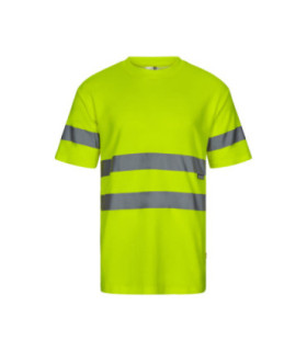 T-shirt a maniche corte ad alta visibilità con strisce riflettenti sul torso e sulle maniche in cotone VELILLA Serie 305612.