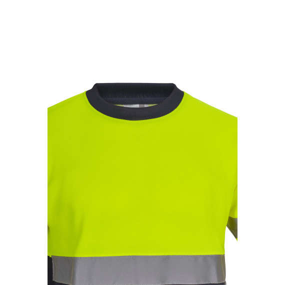 Atmungsaktive bicolor Baumwoll-T-Shirt mit kurzen Ärmeln und Hochsichtbarkeitsbändern VELILLA Serie 305613