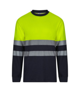 T-shirt bicolore à manches longues avec des bandes de haute visibilité en tissu de coton VELILLA Série 305615.